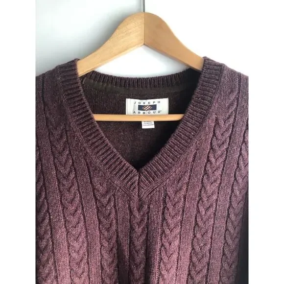Joseph Abbound Mens Wool Burgundy Sweater V Neck XL